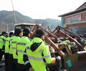 韩国民众怒开挖掘机冲向萨德部署地
