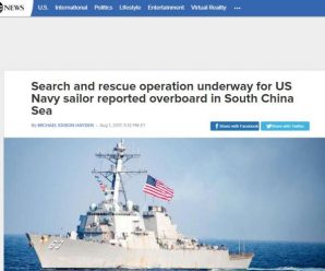 1名美国水兵南海失踪 所属舰艇曾进中建岛12海里