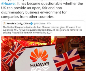 中国驻英大使刘晓明：英国禁止华为错误且令人失望