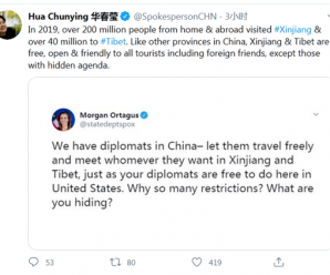华春莹推特回怼美国务院发言人：为什么如此敌视中国，你们怕什么？
