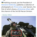 俄媒：胜利日当天，泽连斯基发“戴纳粹徽章”的乌士兵照片
