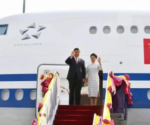 习近平主席抵达曼谷出席亚太经合组织第二十九次领导人非正式会议并对泰国进行访问 泰国华侨华人热情迎送